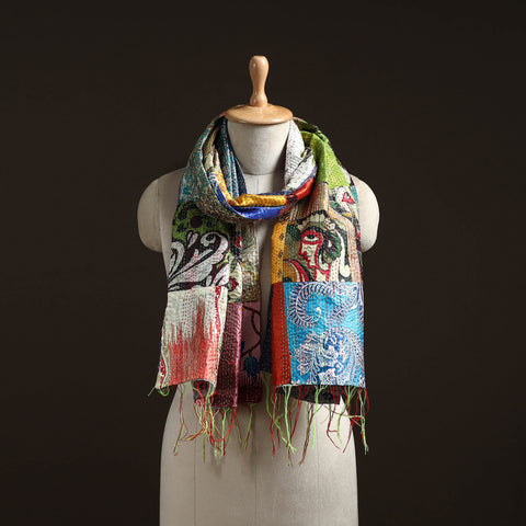 Patchwork Reversible Silk Bengal Hand Kantha Stitch Stole 32