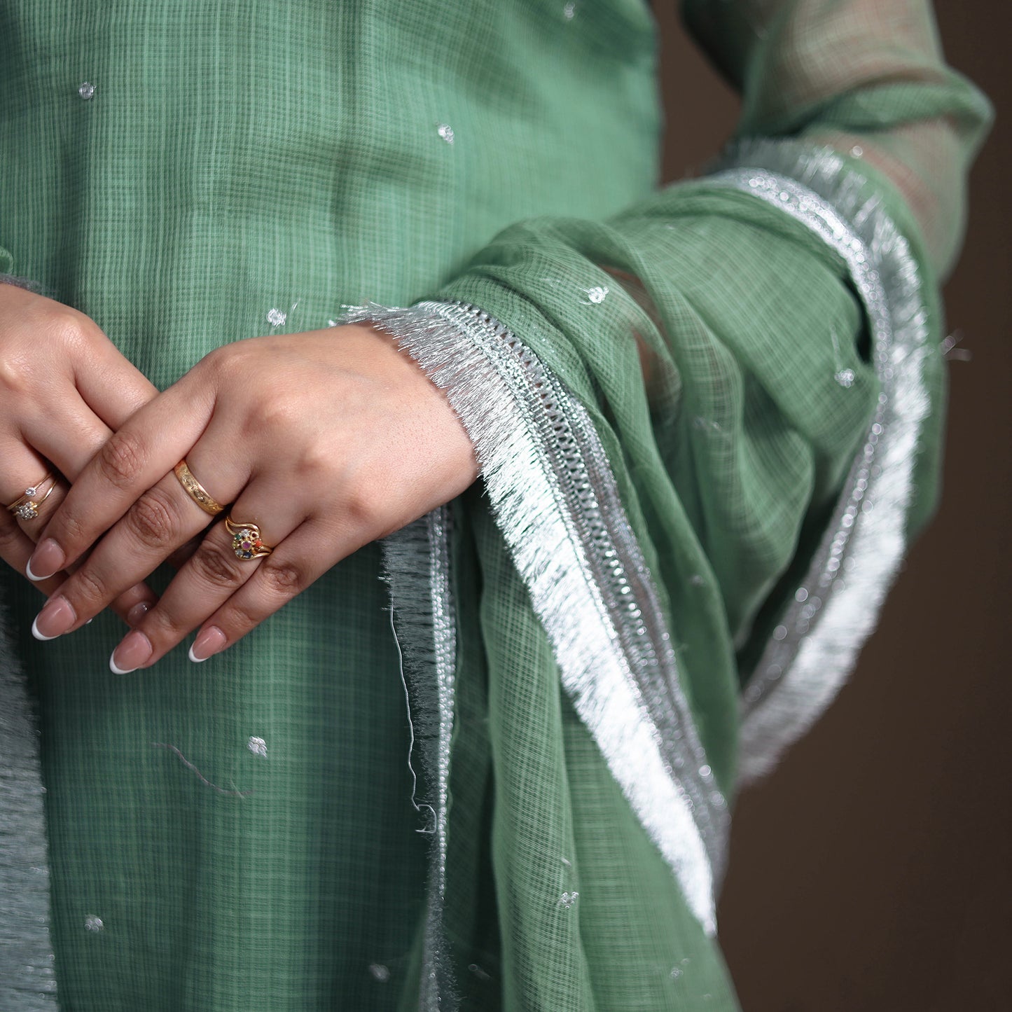 Sequin Work Plain Kota Doria Cotton Suit Set with Lace Work Dupatta for Women 20