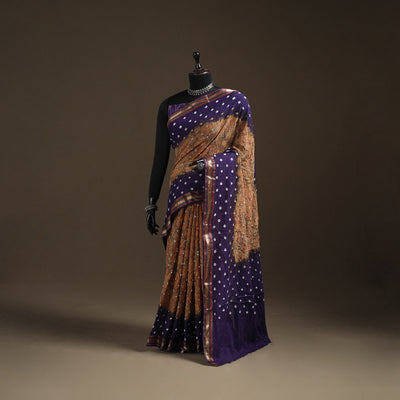 Brown - Kutch Rai Bandhani Pure Mul Cotton Saree with Blouse Piece 40