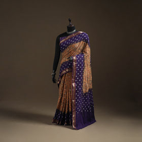 Brown - Kutch Rai Bandhani Pure Mul Cotton Saree with Blouse Piece 40