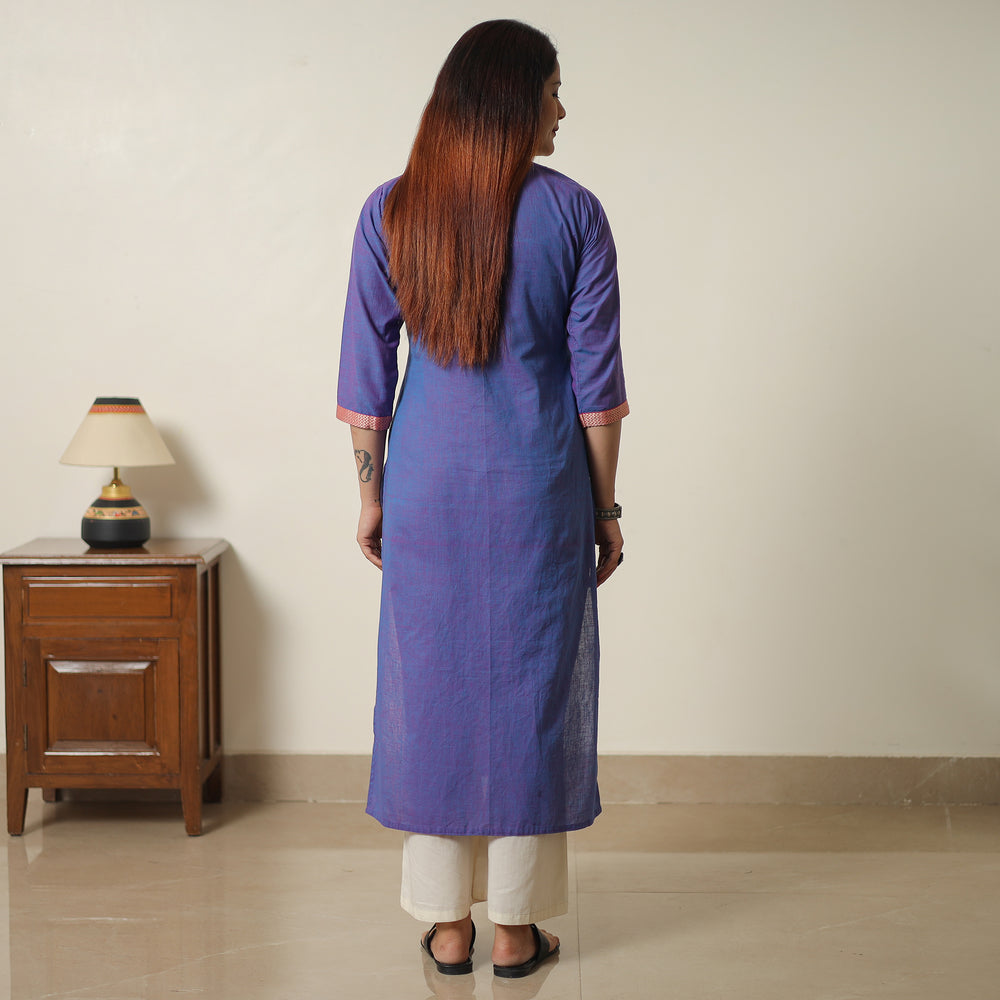 Blue - Dharwad Cotton Straight Kurta with Ajrakh Patchwork 17