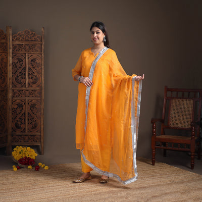 Sequin Work Plain Kota Doria Cotton Suit Set with Lace Work Dupatta for Women 15