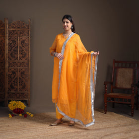 Sequin Work Plain Kota Doria Cotton Suit Set with Lace Work Dupatta for Women 15