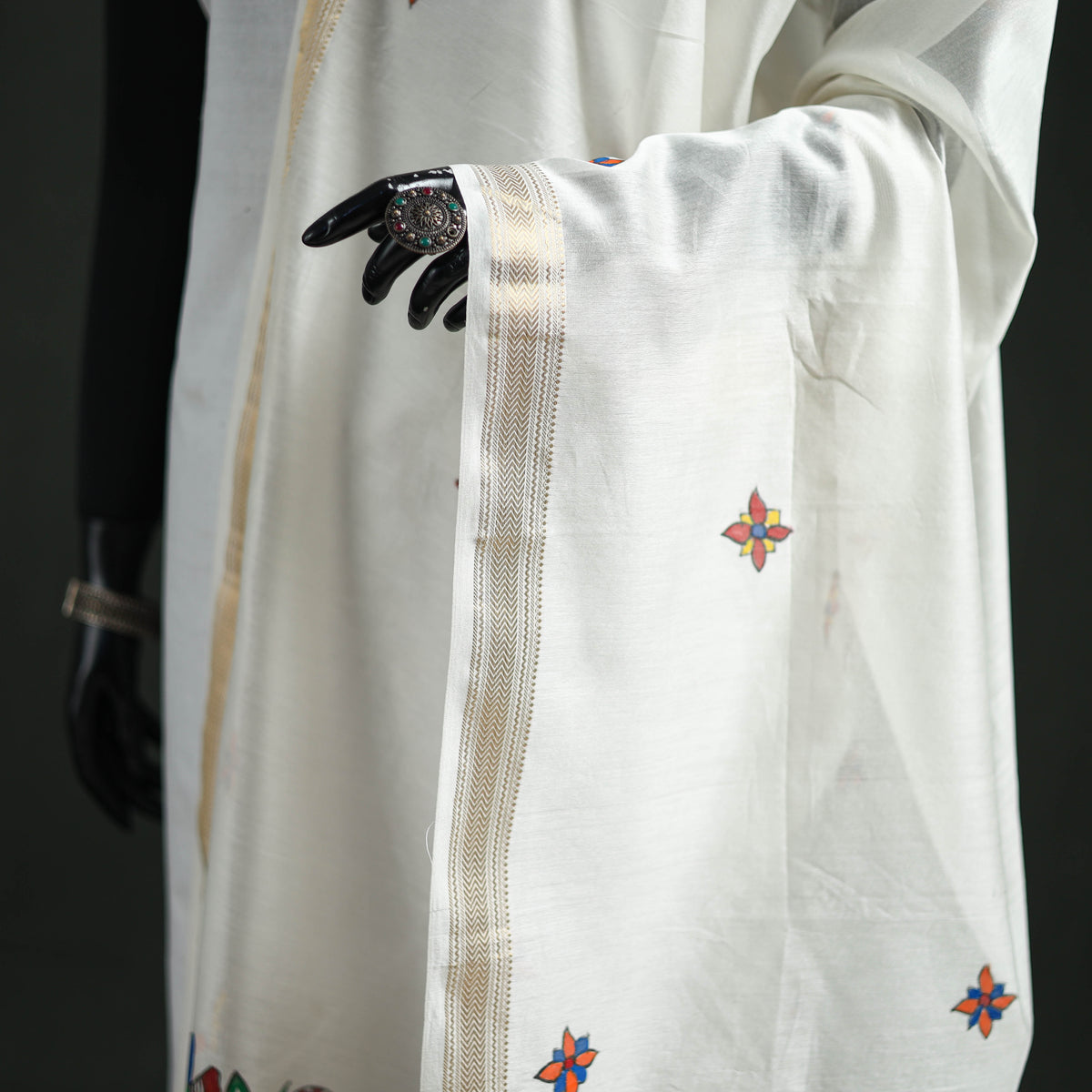 Handloom Chanderi Silk Handpainted Madhubani Dupatta with Zari Border 11