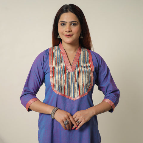 Blue - Dharwad Cotton Straight Kurta with Ajrakh Patchwork 17