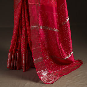 Pink - Traditional Pochampally Ikat Handwoven Pure Silk Pattu Saree with Rudraksha Border 04