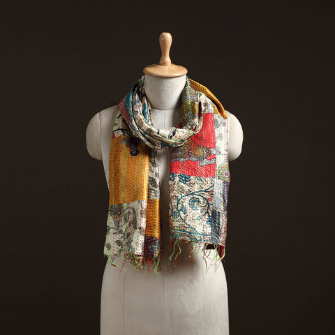 Patchwork Reversible Silk Bengal Hand Kantha Stitch Stole 34