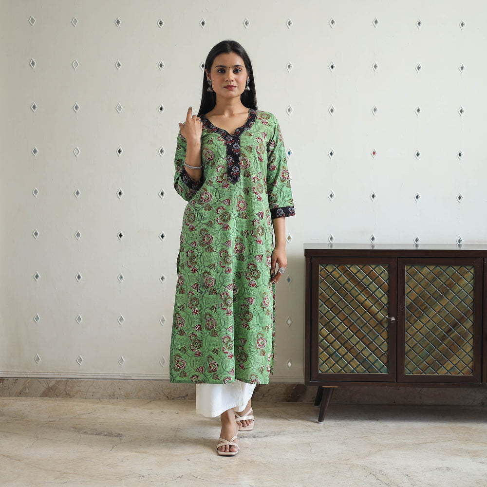 Green - Jahota Block Print Cotton Straight Kurta 19