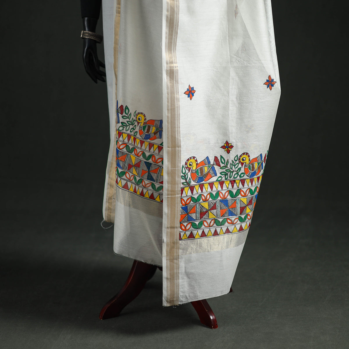 Handloom Chanderi Silk Handpainted Madhubani Dupatta with Zari Border 11