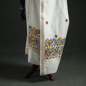 Handloom Chanderi Silk Handpainted Madhubani Dupatta with Zari Border 11