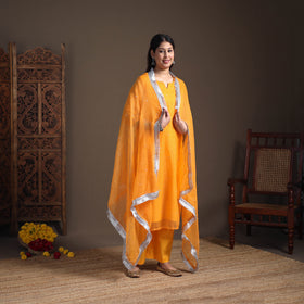 Sequin Work Plain Kota Doria Cotton Suit Set with Lace Work Dupatta for Women 15