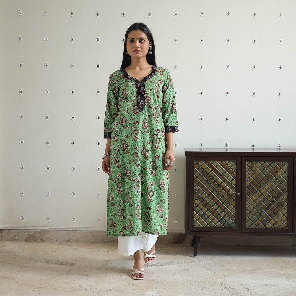 Green - Jahota Block Print Cotton Straight Kurta 19