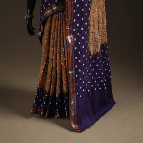 Brown - Kutch Rai Bandhani Pure Mul Cotton Saree with Blouse Piece 40