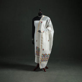 Handloom Chanderi Silk Handpainted Madhubani Dupatta with Zari Border 12