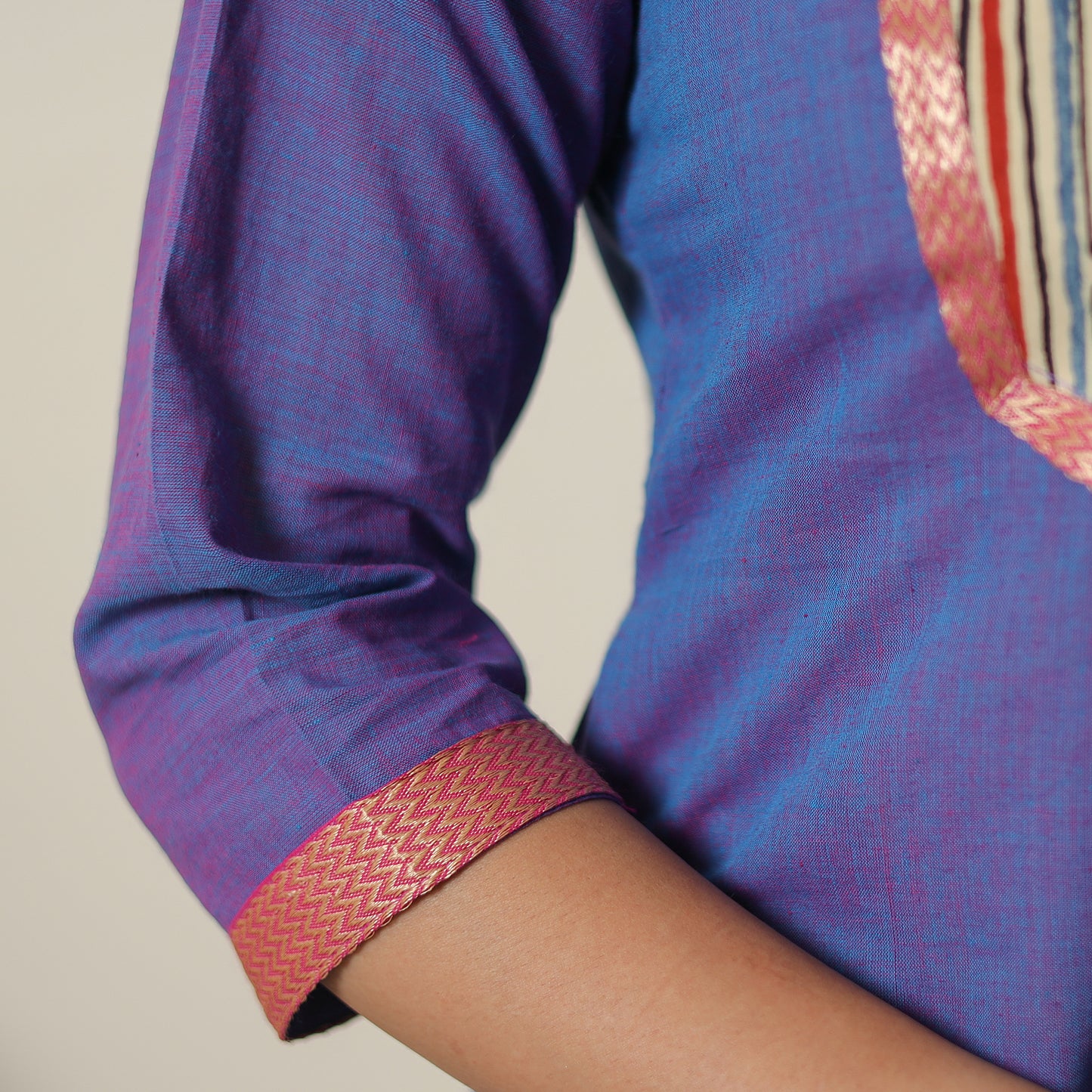 Blue - Dharwad Cotton Straight Kurta with Ajrakh Patchwork 17