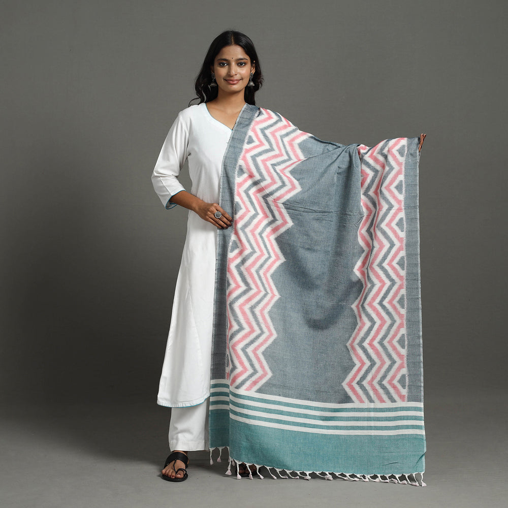 Multicolor - Handloom Cotton Maniabandha Ikat Dupatta with Tassels 14