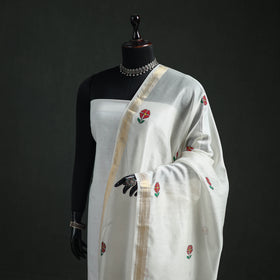 Handloom Chanderi Silk Handpainted Madhubani Dupatta with Zari Border 12
