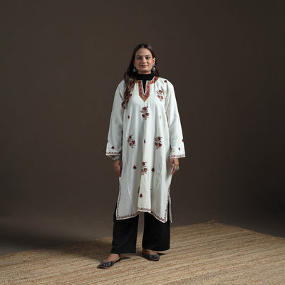 Kashmiri Heavy Sozni Hand Embroidered Handwoven Merino Wool Pheran 30