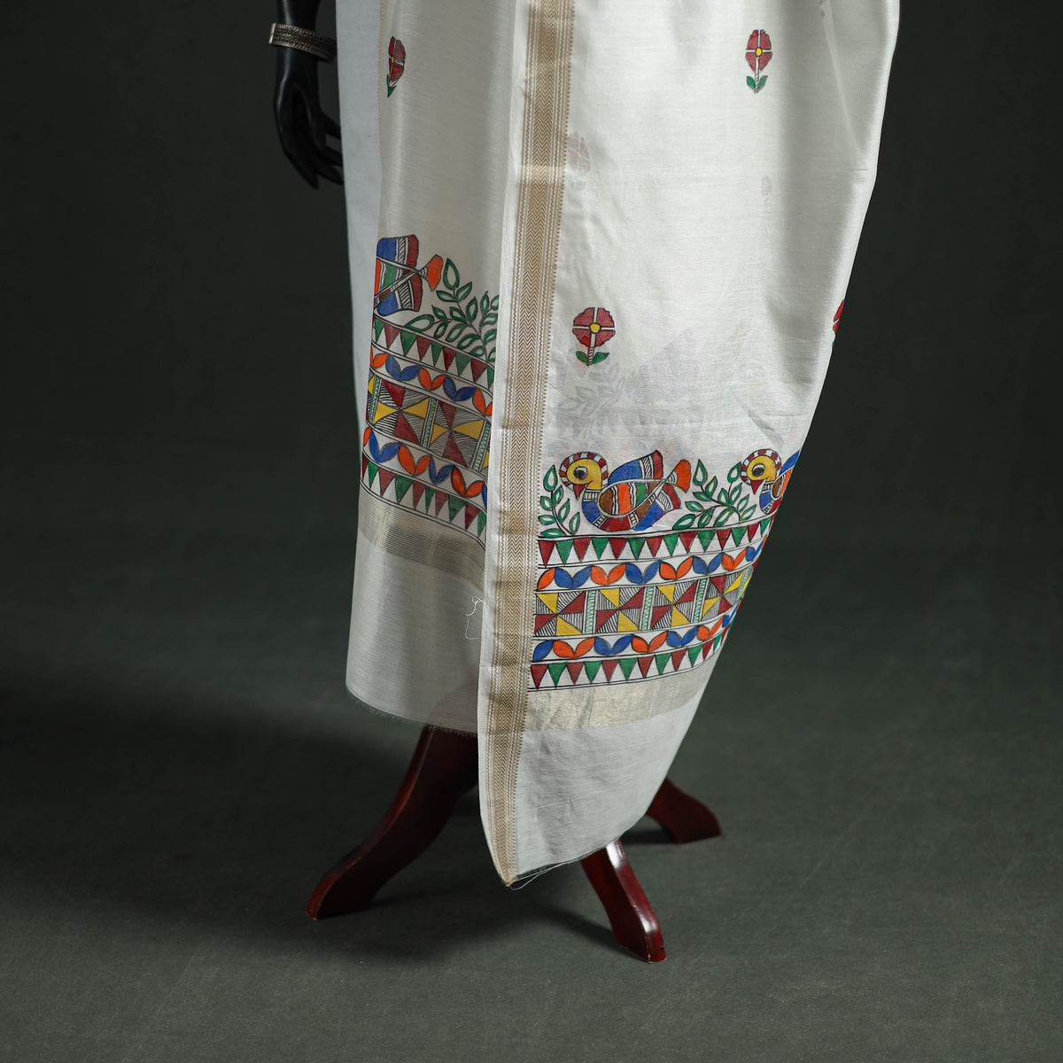 Handloom Chanderi Silk Handpainted Madhubani Dupatta with Zari Border 12
