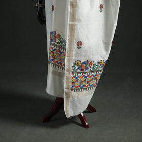 Handloom Chanderi Silk Handpainted Madhubani Dupatta with Zari Border 12