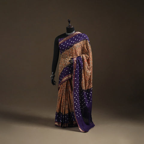 Brown - Kutch Rai Bandhani Pure Mul Cotton Saree with Blouse Piece 39