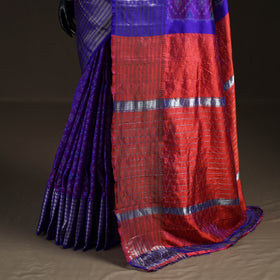 Purple - Traditional Pochampally Ikat Handwoven Pure Silk Pattu Saree with Rudraksha Border 05