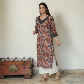 Buy Ajrakh Block Printed Mul Cotton Straight Kurta 12 Online at iTokri.com