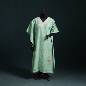 Green - Kashmiri Aari Hand Embroidered Cotton Kaftan (Long) 49