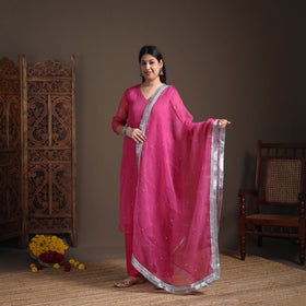 Sequin Work Plain Kota Doria Cotton Suit Set with Lace Work Dupatta for Women 01