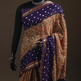 Brown - Kutch Rai Bandhani Pure Mul Cotton Saree with Blouse Piece 39