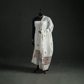 Handloom Chanderi Silk Handpainted Madhubani Dupatta with Zari Border 13