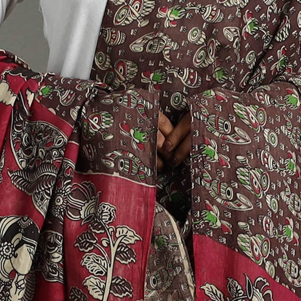 Brown - Printed Silk Cotton Kalamkari Dupatta 15