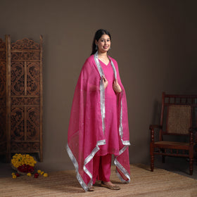 Sequin Work Plain Kota Doria Cotton Suit Set with Lace Work Dupatta for Women 01