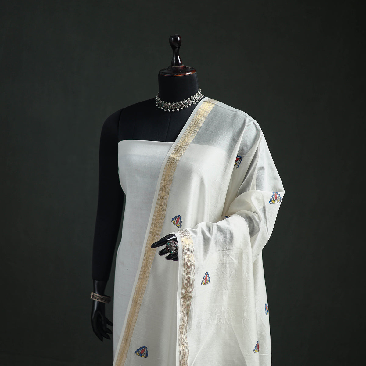 Handloom Chanderi Silk Handpainted Madhubani Dupatta with Zari Border 13