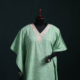 Green - Kashmiri Aari Hand Embroidered Cotton Kaftan (Long) 49