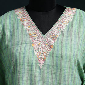 Green - Kashmiri Aari Hand Embroidered Cotton Kaftan (Long) 49