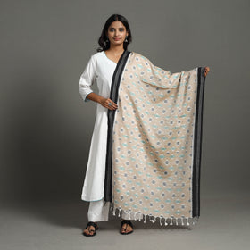  Beige Handloom Cotton Maniabandha Ikat Dupatta