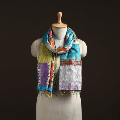 Patchwork Reversible Silk Bengal Hand Kantha Stitch Stole 41