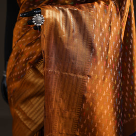 Orange - Traditional Pochampally Ikat Handwoven Pure Silk Pattu Saree with Rudraksha Border 06
