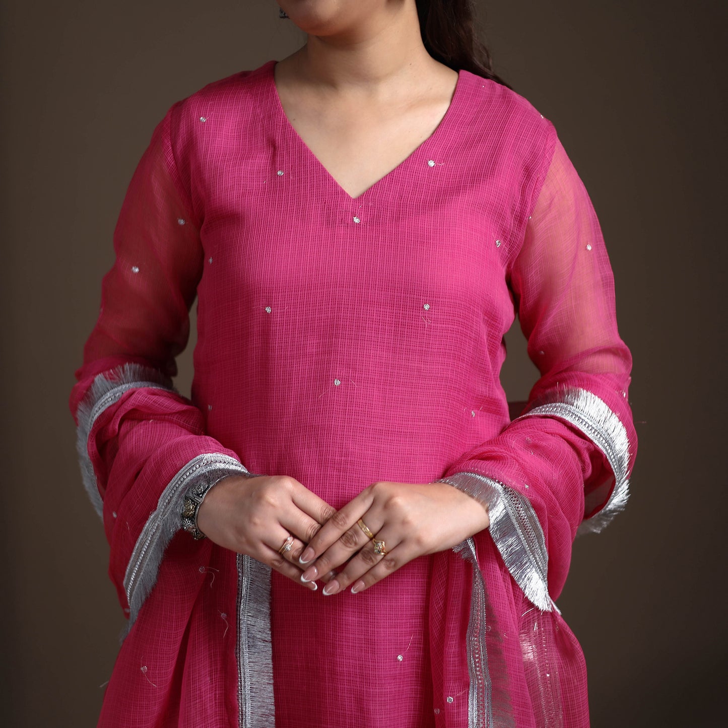 Sequin Work Plain Kota Doria Cotton Suit Set with Lace Work Dupatta for Women 01