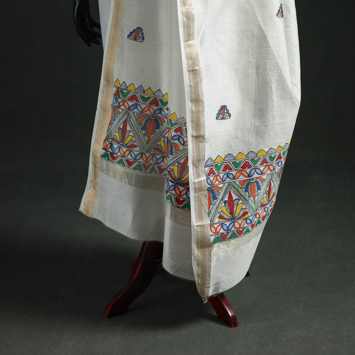 Handloom Chanderi Silk Handpainted Madhubani Dupatta with Zari Border 13