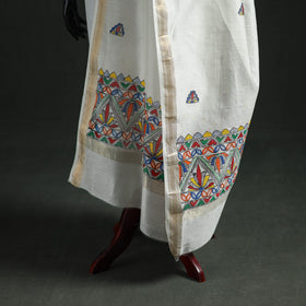 Handloom Chanderi Silk Handpainted Madhubani Dupatta with Zari Border 13