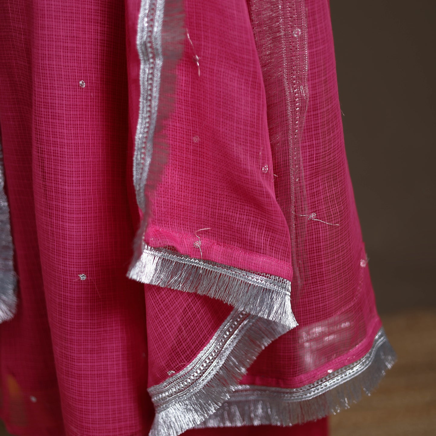 Sequin Work Plain Kota Doria Cotton Suit Set with Lace Work Dupatta for Women 01