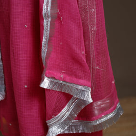 Sequin Work Plain Kota Doria Cotton Suit Set with Lace Work Dupatta for Women 01