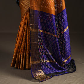Orange - Traditional Pochampally Ikat Handwoven Pure Silk Pattu Saree with Rudraksha Border 06