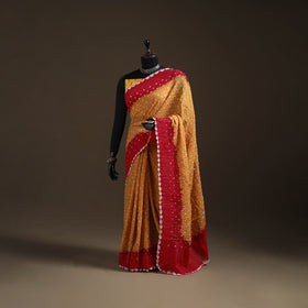 Yellow - Kutch Rai Bandhani Pure Mul Cotton Saree with Blouse Piece 38