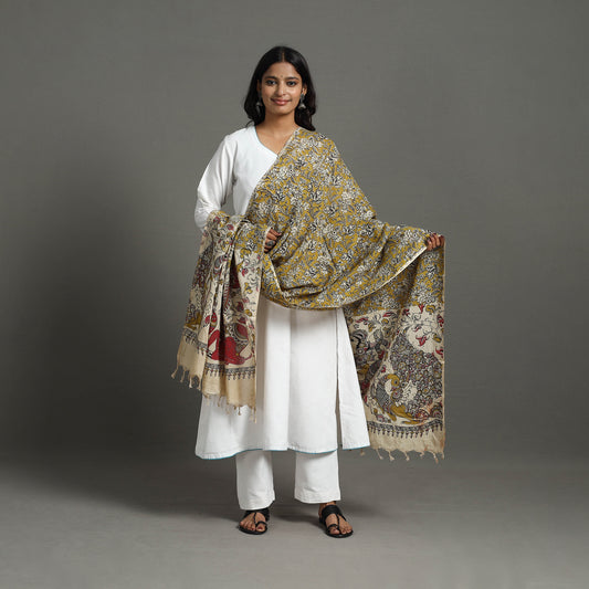 Green - Printed Mulberry Silk Kalamkari Dupatta 17