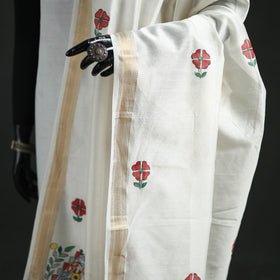 Handloom Chanderi Silk Handpainted Madhubani Dupatta with Zari Border 14