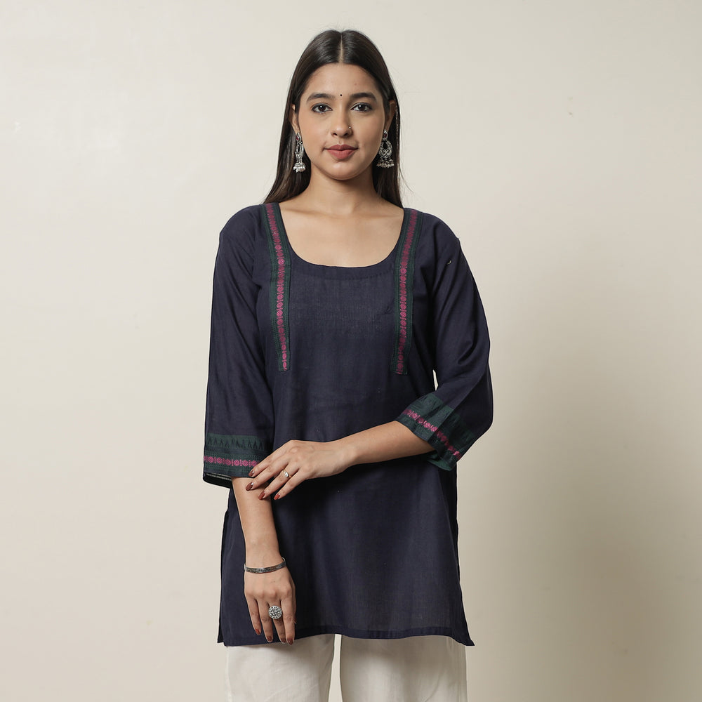 Navy Blue - Dharwad Cotton Short Kurta 23