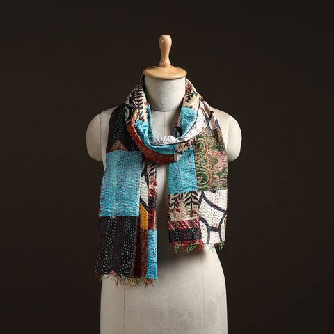 Patchwork Reversible Silk Bengal Hand Kantha Stitch Stole 45